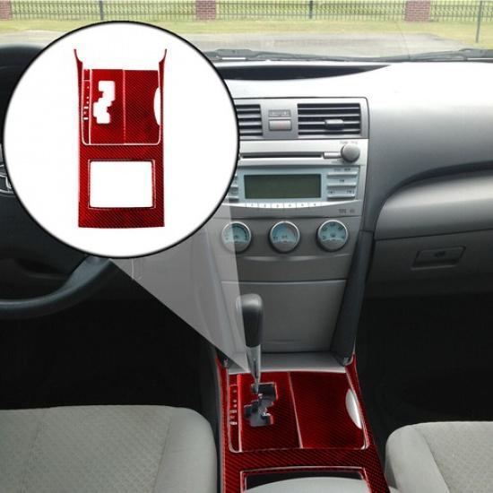 6Pcs Red Carbon Fiber 5-Speed Automatic Gear Shift Cover Trim For Toyota Camry