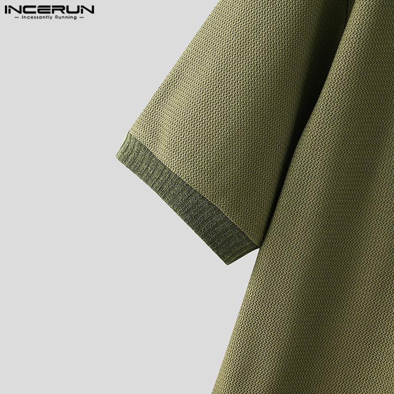 INCERUN Summer Men O-Neck Short Sleeve Stitching Texture Hollow Casual Loose Tops T-shirts