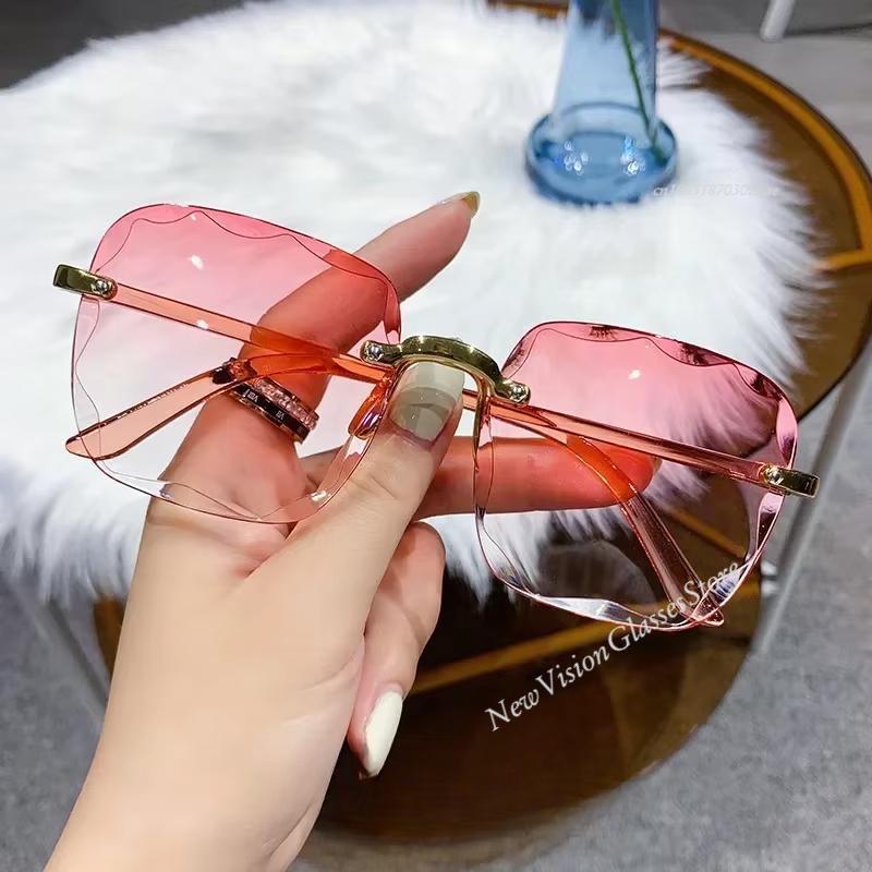 Frameless Cut Edge Sunglasses Women Summer UV400 Protection Transparent Multi color Lenses Retro Style Sun Visors