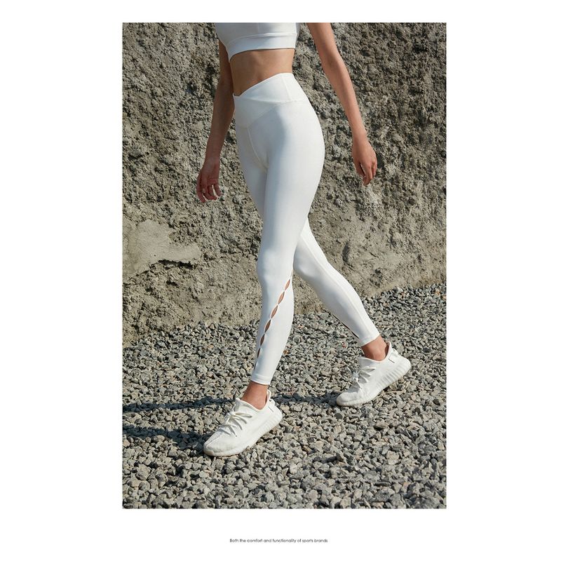 

2025 New Nude Feel Exercise Workout Outfit Women s Stylish Cut Out Long Sleeves Tops High Waist Cinched Waist Slim-Fit Yoga Clothes White pants M