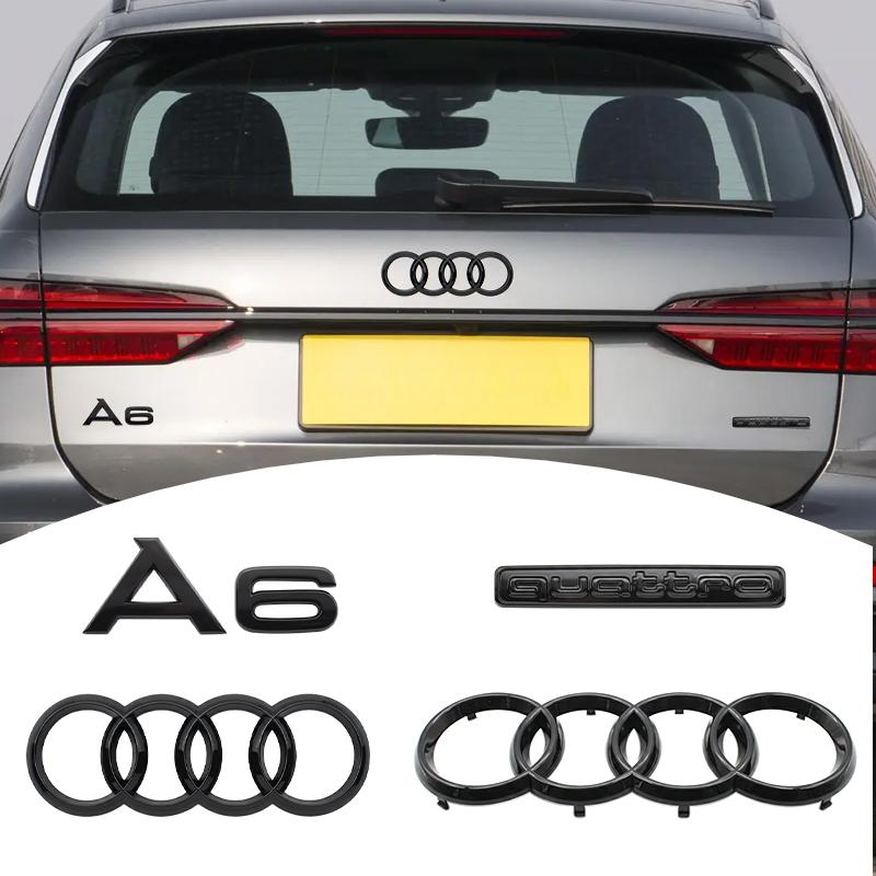 ABS Car 273mm Hood Front Grill 192mm Rear Trunk Emblem For AUDI A6 2020-2023 4Ring Logo Sticker A6 Quattro Mark Auto Accessories
