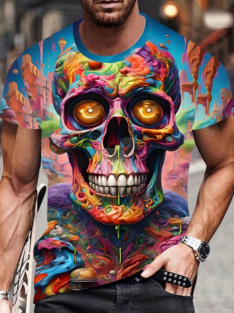 Men's Short Sleeve Tee 3D Skull Print Tops Crew Neck T-Shirts Summer Oversized T-Shirt Hip Hop T-Shirts for Men Luxury T-Shirt