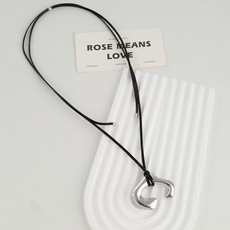 Japanese Minimalist Abstract Art Openwork Pendant Necklace with Adjustable Leather Cord