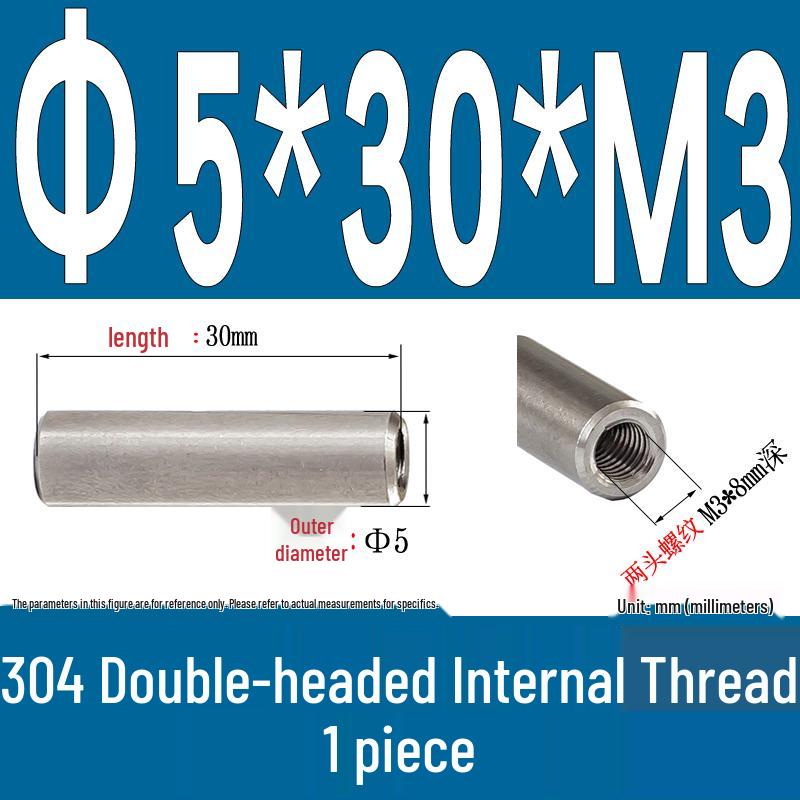 Stainless Steel 304 Double-Ended Threaded Cylindrical Guide Pin with Dual-End Holes