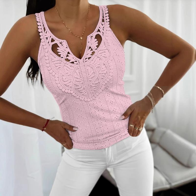 2026 Summer Sleeveless Casual Lace Women Tank Top Elegant Sweet Slim Fit Vest V Neck Y2k Hollow Out Camisole Tops for Women Clothing
