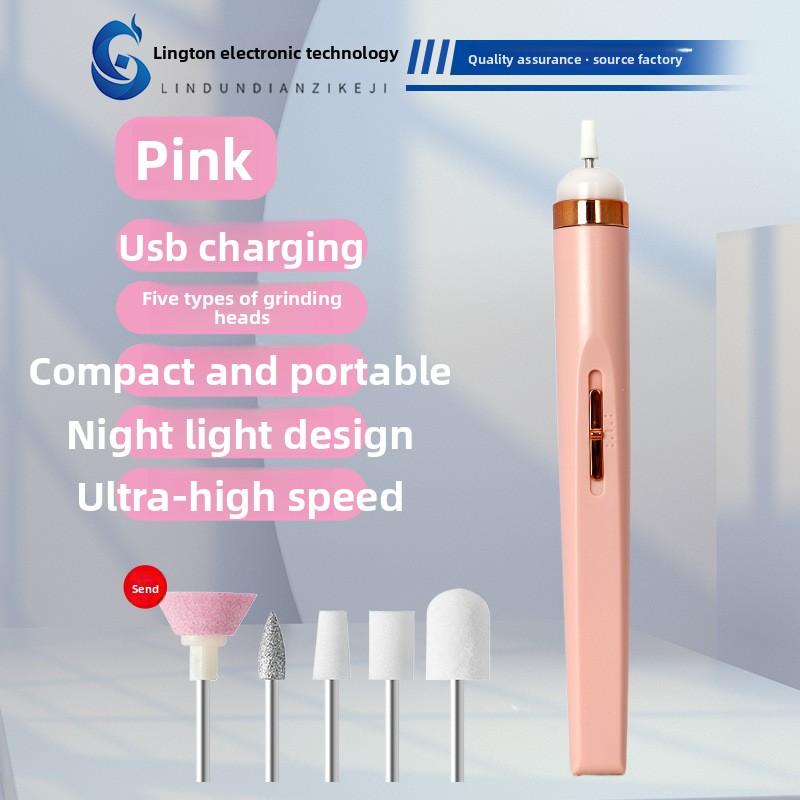 Mini Electric Nail Grinder Portable Nail Drill Machine for Women, Home Manicure Pedicure Tool with 5 Heads