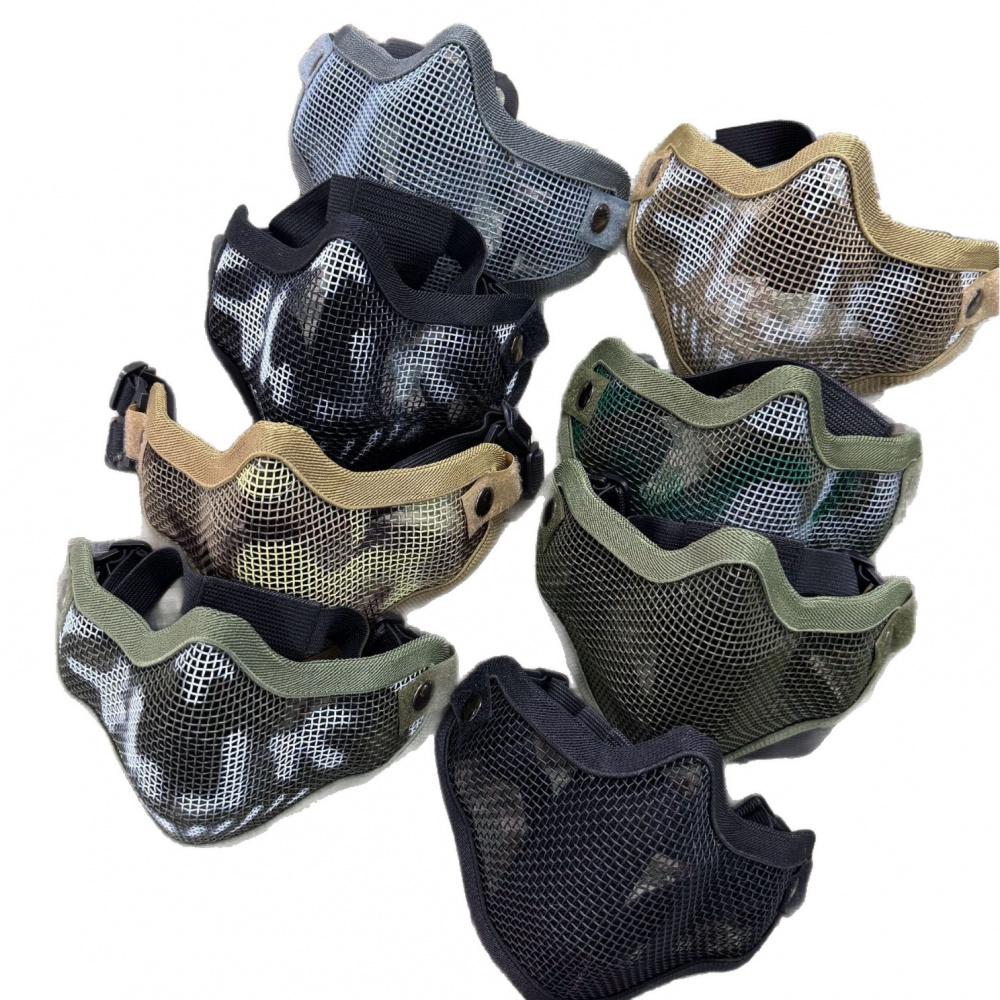 Maschera Facciale Mezza Faccia in Acciaio con Doppia Cinghia V1, Maschera Protettiva Tattica Camo per CS Airsoft Wargame Allenamento