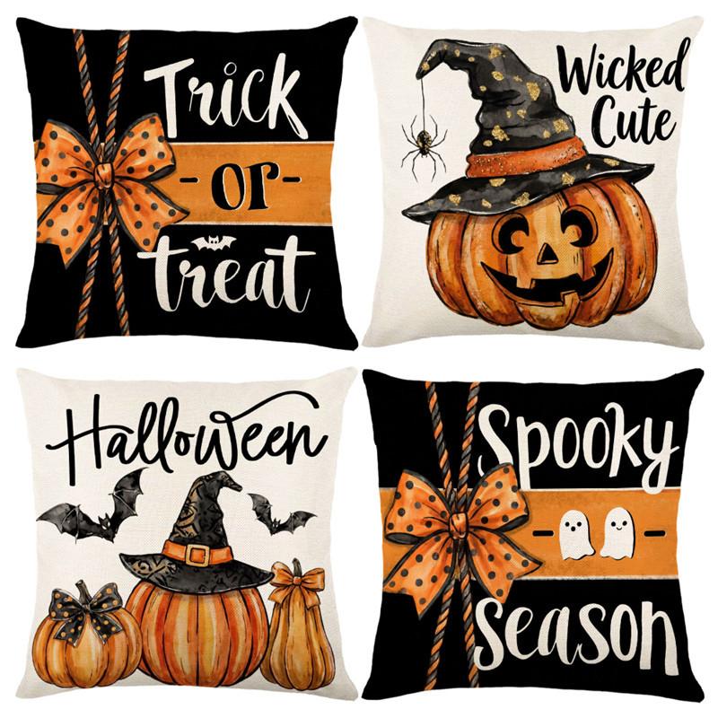 Halloween Pillow Covers Pumpkin Ghost Print Couch Throw Pillow Case Cushion Cover for Sofa Bed Holiday Decor 45x45cm