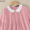 ZANZEA Womens Doll Collar Loose Casual 3/4 Sleeve Blouse