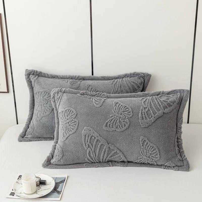 2 Pcs Winter Soft Warm Thicken Pillowcases Butterfly Jacquard Velvet Pillows Cases 48x74cm Sofa Home Decor Cushion Cover