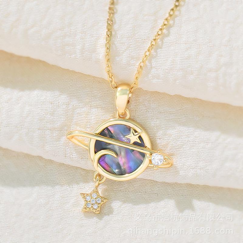 Design Planet Necklace Women'S High Sense Personality Versatile Micro-Inlaid Pendant Collarbone Chain Necklace
