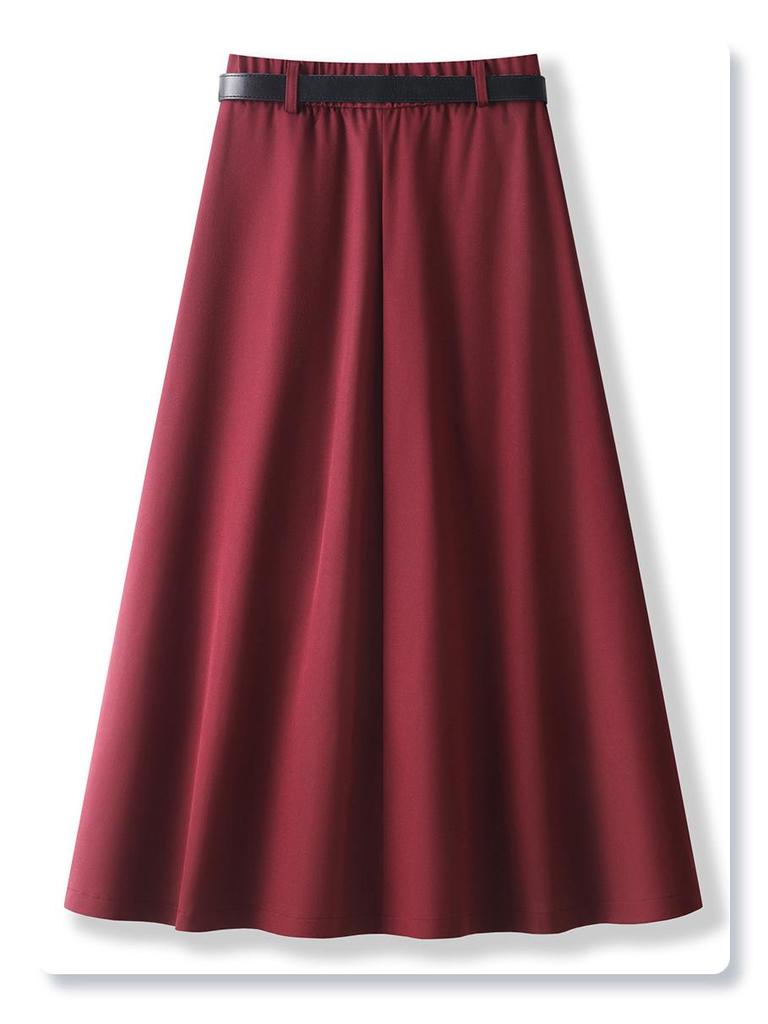 2025 Neuer Damen Roter High-Waist A-Linien Midi Faltenrock - Schlankmachende & Lockere Passform für Frühling und Herbst