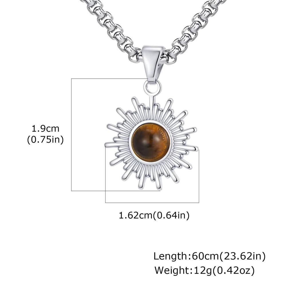 Vnox 60cm Box Chain Sunflower Pendant Necklace, Tigers Eye Stone Silver Gold Plated Lobster Clasp Jewelry Gift for Men Women New
