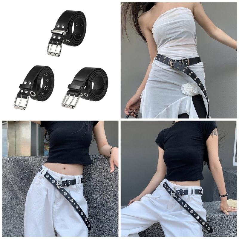 PU Belt Adjustable Double Row Star Grommet Waist Belt Woman Jeans Dresses Skirt Coat Decors Motorcycle Western Belt