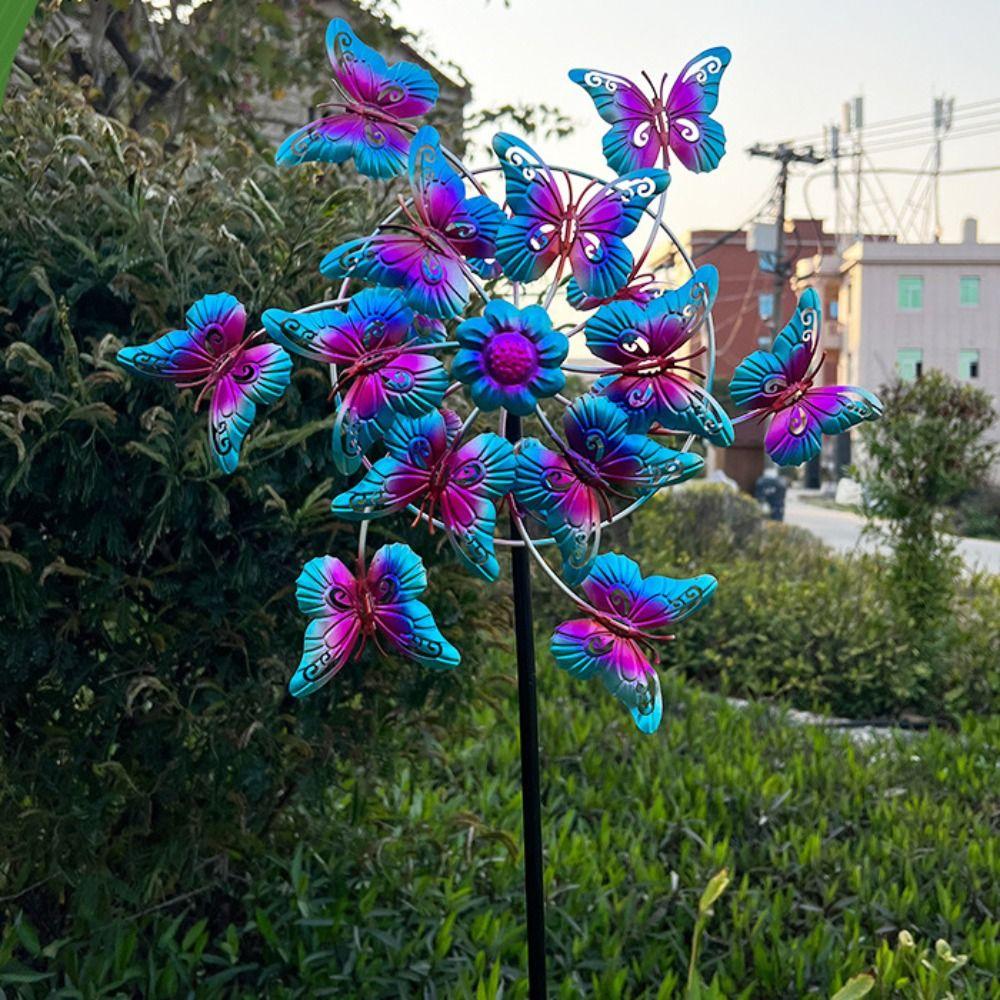Removable Butterfly Wind Spinner Iron Art Wind Collectors Rotator Gardening Plug Pinwheel  Lawn