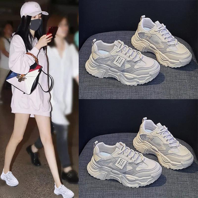 New Women Breathable Air Mesh Sneakers Spring Autumn Thick-soled Casual Sport Running Shoes Girl Student Athletic Shoes