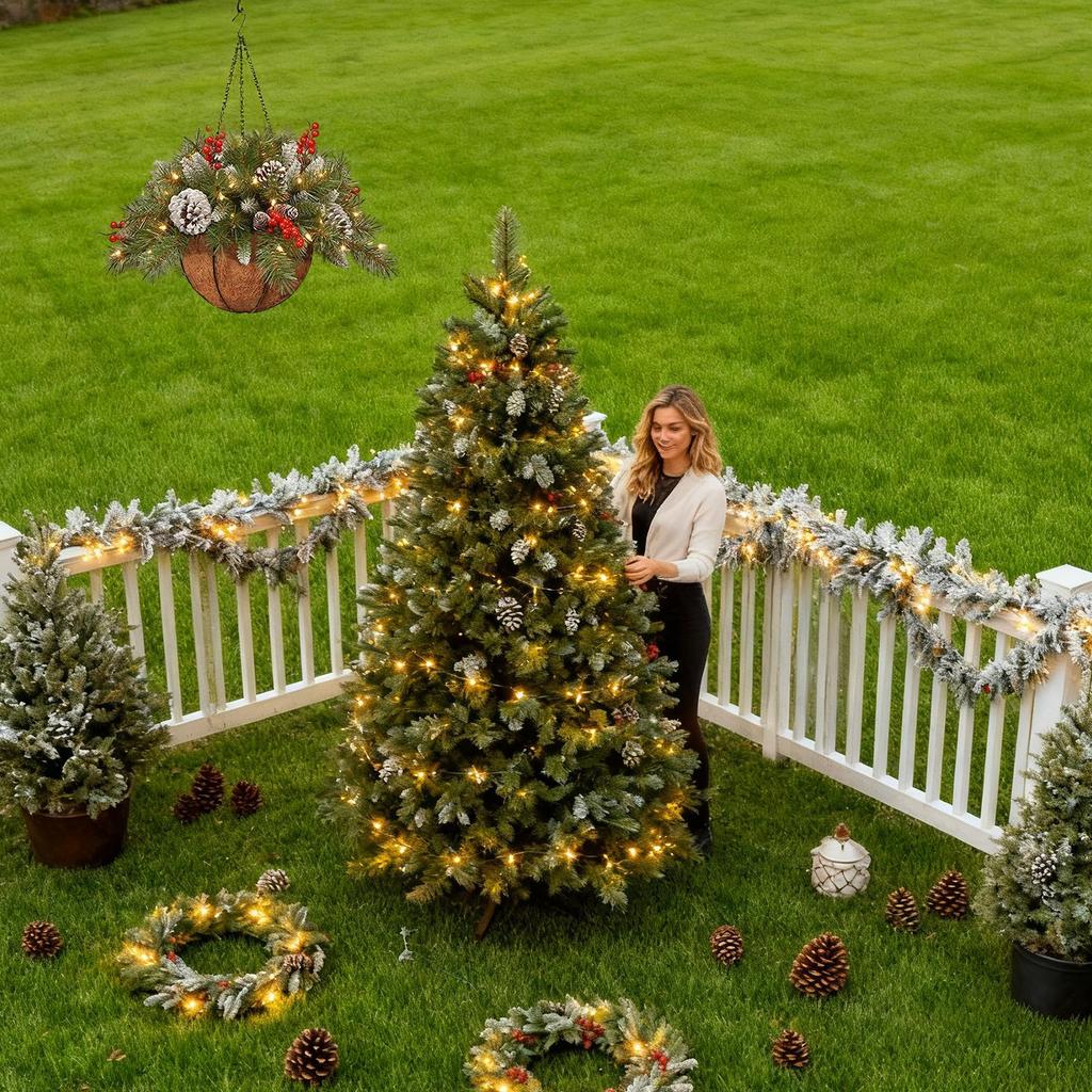 Świąteczny wystrój ganku ze światłami Dekoracja domu Świąteczny wiszący kosz Dekoracje zewnętrzne do wystroju domu Impreza Święta Wewnątrz