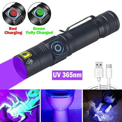 Miniaturowa latarka UV 365nm 395NM Ultrafioletowe światło czarne USB Akumulator Fioletowy Linternas Dywan Detektor moczu dla zwierząt Złap Skorpiona