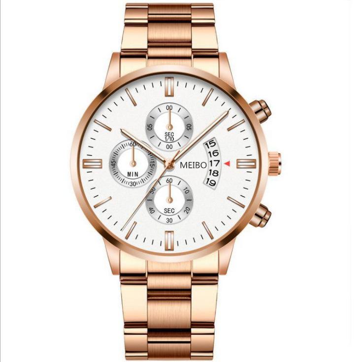 Men'S Business Watch, Steel Belt Calendar Couple, Men'S Classic Fake Three-Eye Quartz Watch