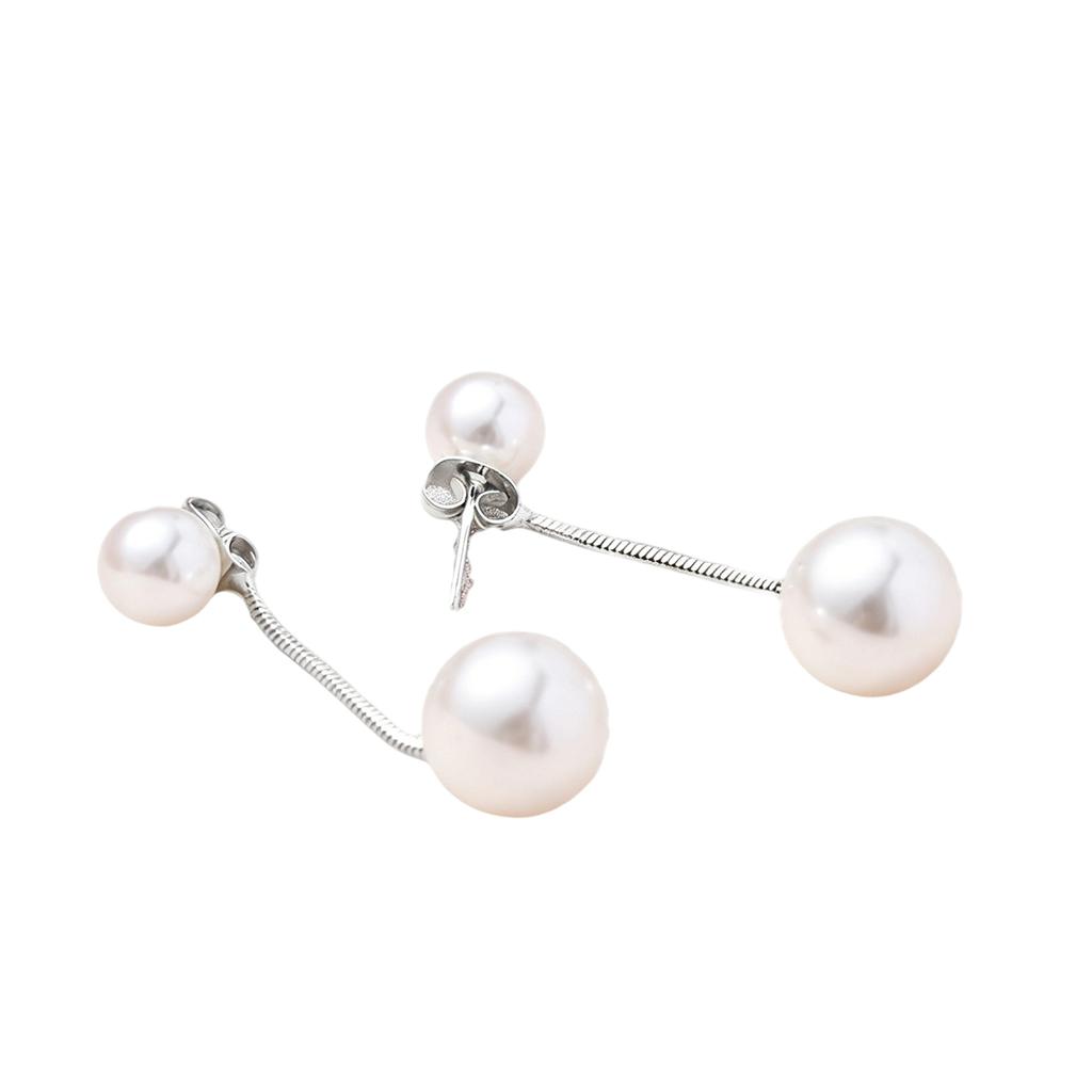Sterling Silver Pearl Earrings Women Korean Style Double Sided Stud Earrings Dangle Pendant Jewelry Accessories for Daily Wear