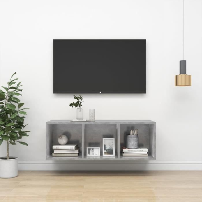 VidaXL Meuble TV mural Gris béton 37x37x107 cm Bois d ingénierie 805484