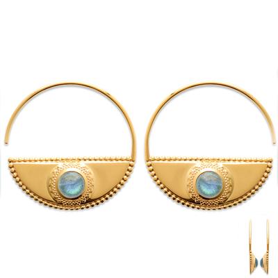 [Q6630] - Vergoldete 'Cleapatra' Gold Labradorit Creolen - 30 mm - 30x12 mm