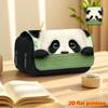 Panda Print Double-Layer Flip-Top Black Pencil Case - Back-to-School Essential Pencil Box, Daily Multi-Functional Makeup Bag, Large Capacity Stationer