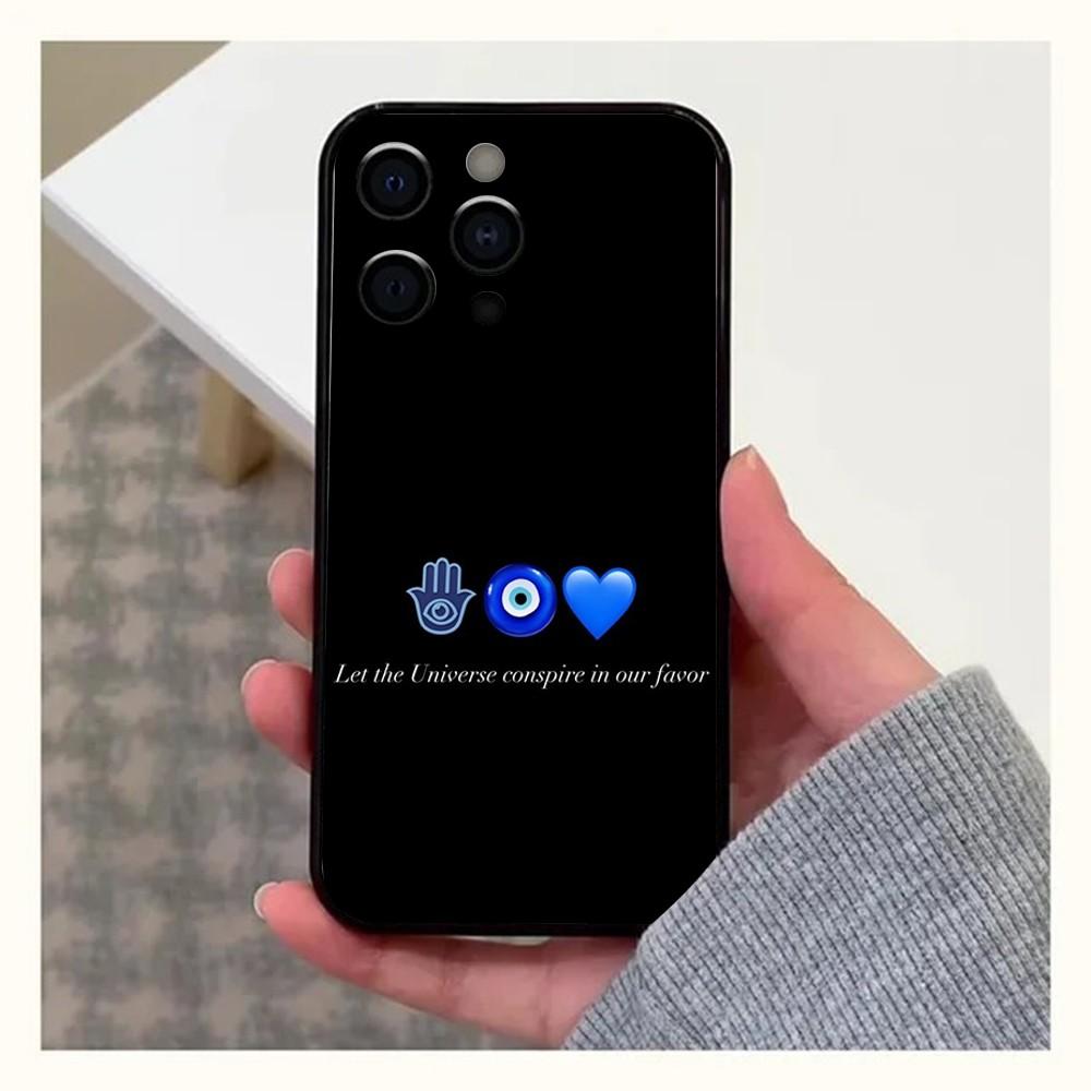 Custodia per Telefono Occhio Malvagio Blu Fortunato Per Apple iPhone 15,14,13,12,11,Pro,X,XS,Max,XR,Plus,Mini Cover Nera Morbida