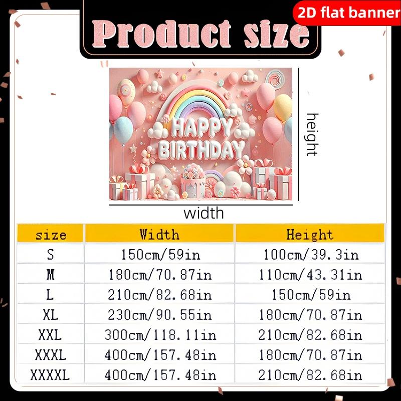 2D Flat Banner 1PC Colorful Rainbow Clouds and Balloons Birthday Background Happy Birthday Text Pattern Photography Background