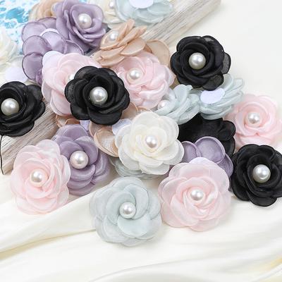 Artificial Flowers Head With Bead Chiffon Fabric Hairpin Corsage Wedding Dress Clothing Making Accessories Silk Flowers