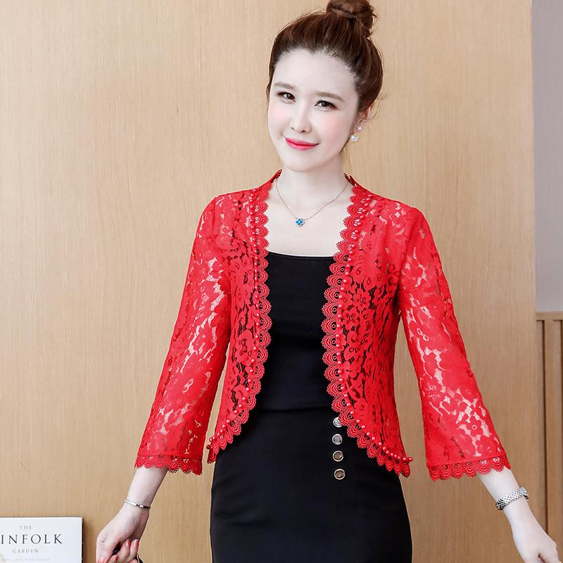 Fashion 2023 Summer New Beaded Lace Cardigan Short Jacket Women Coat J138