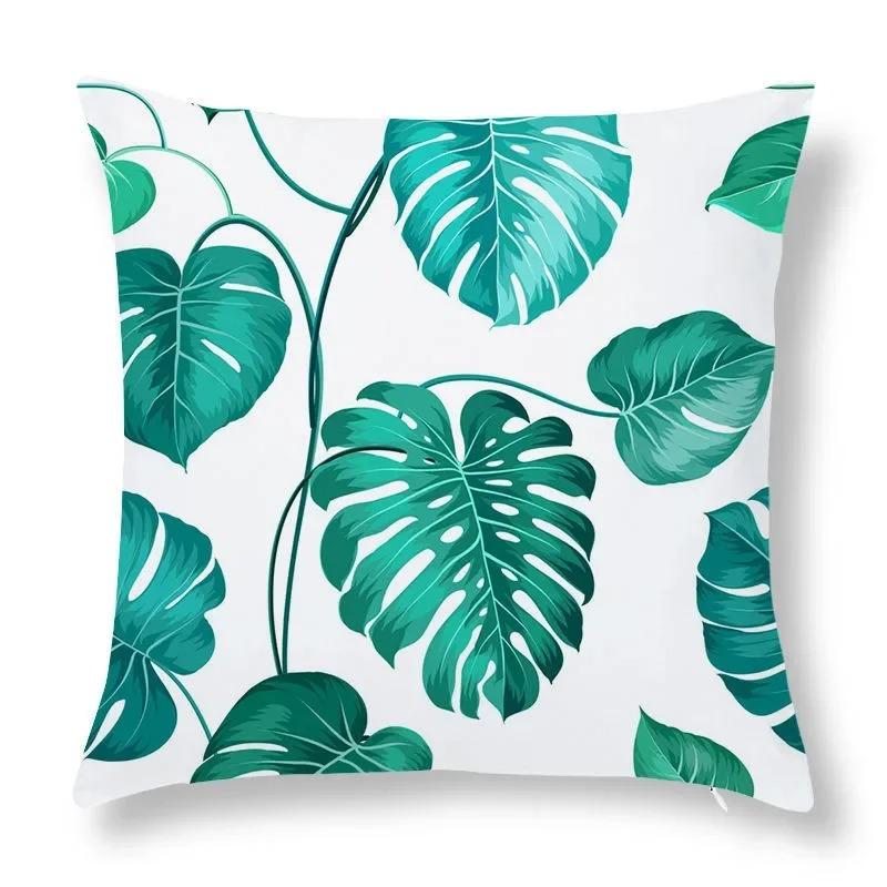 Green Leaf Print Decorative Pillowcase Car Sofa Square Cushion Pillowcase
