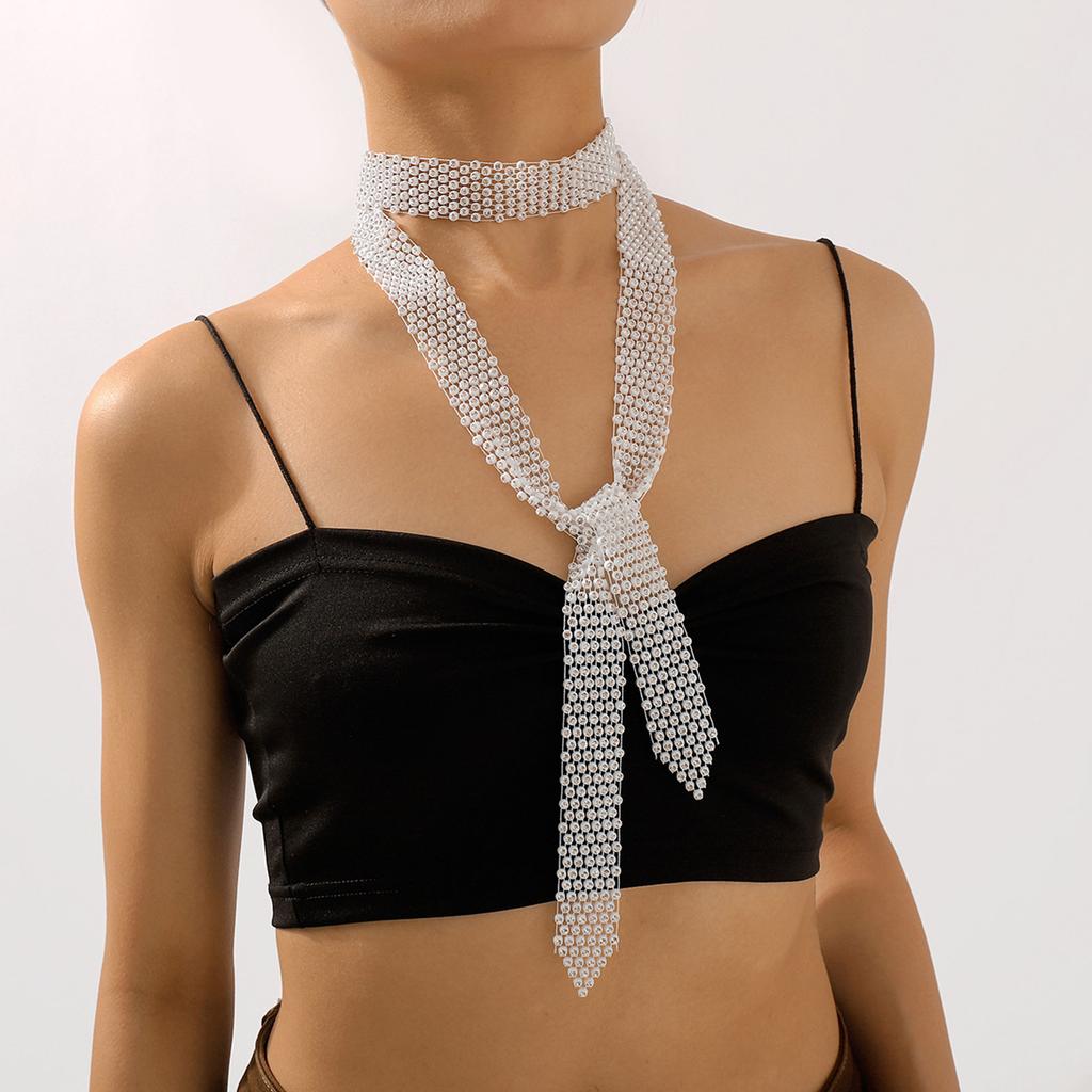 Neckerchiefs Ins Cold Wind Rhinestones Necklace Female Hip Hop Sweater Chain Tie Clavicle Chain Wedding Accessories