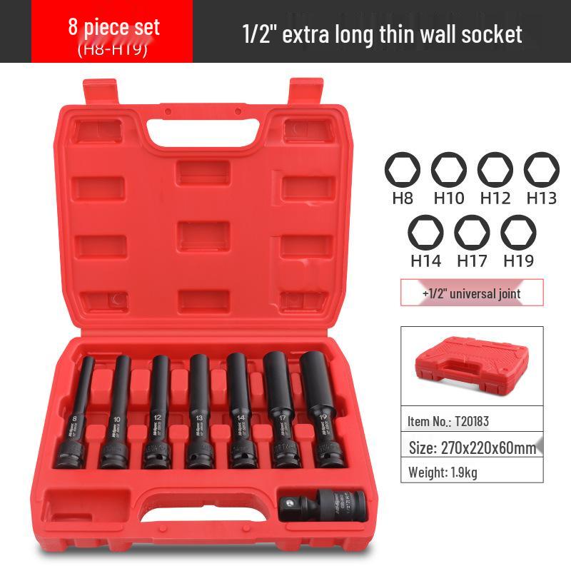 Extended Thin-Walled Hexagonal Air Impact Socket Wrench for 8/10 Motorcycle Disassembly and Repair