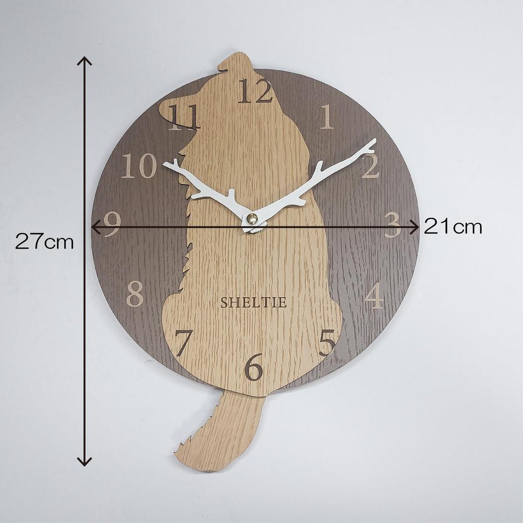 Pendulum Clock, Shetland Sheepdog (Sheltie) Wall Clock, Beige, Stylish Wooden Analog Clock, Silent, Wall-Mounted, Interior Decor, Bedroom, Home, Room