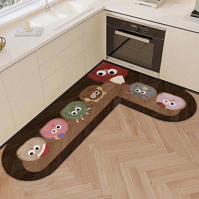 Kitchen Floor Mat with Water Oil Absorption L-shaped Diatomaceous Earth Floor Mat Household Cartoon Wear-resistant Anti Slip Mat