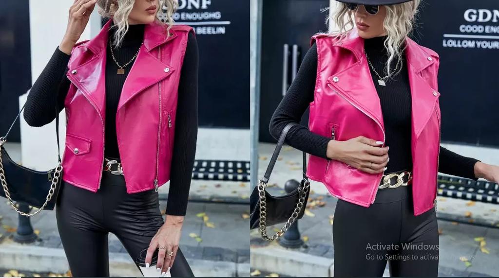 Winter Lambskin Pink Barbie Fancy Women Stylish Leather Vest Coat Waistcoat