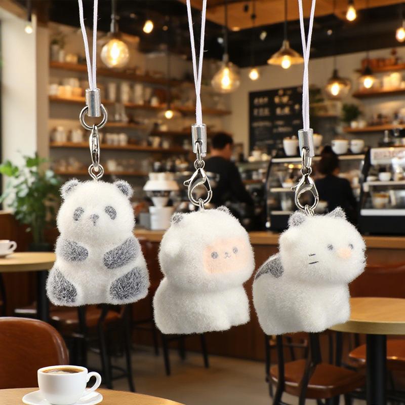 3D Beflockte Tieranhänger Handy-Schlüsselanhänger Lanyard Hängender Charme Taschenanhänger Paar-Schlüsselanhänger