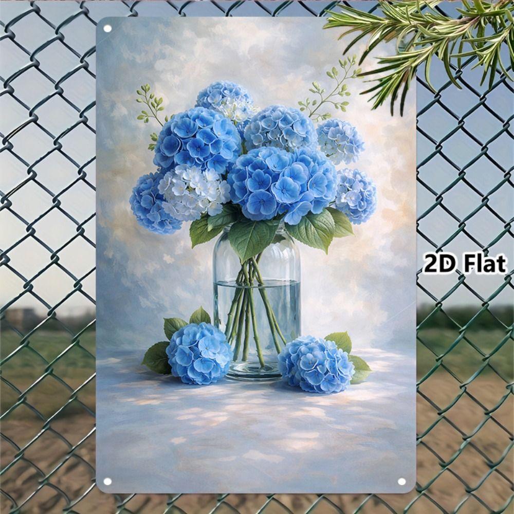 Vintage Metal Wall Poster Teal Rose Teacup 20x30cm Wall Decor