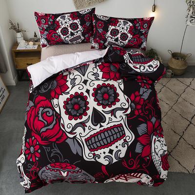 3D Skull Bed Linen Set Cartoon Watercolor Rose Flower Skull Quilt Cover Cushion Cover Queen Size White Bed Cover Set