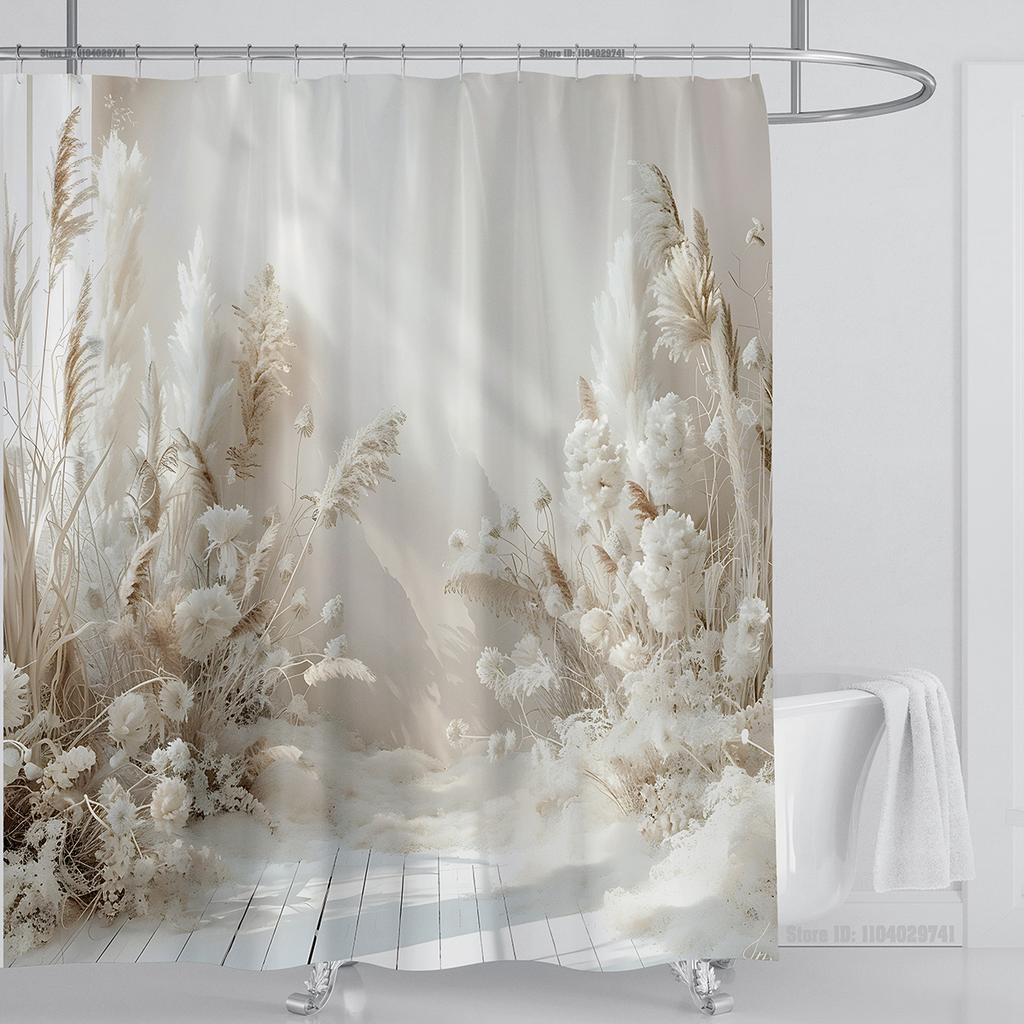 Plant Wheat Straw Shower Curtain Waterproof Shower Curtain Polyester Fabric 3D Printed Curtain Bathroom Decoration with Hooks
