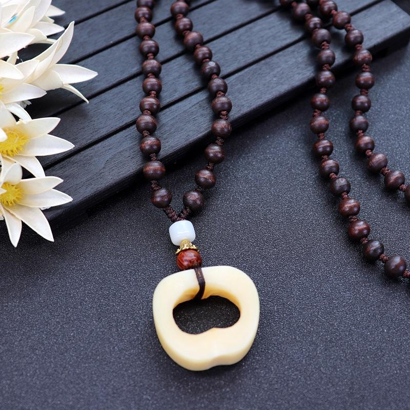 

Retro fashion ethnic style camel bone cinnabar pendant personalized necklace couple long simple sweater chain with accessories