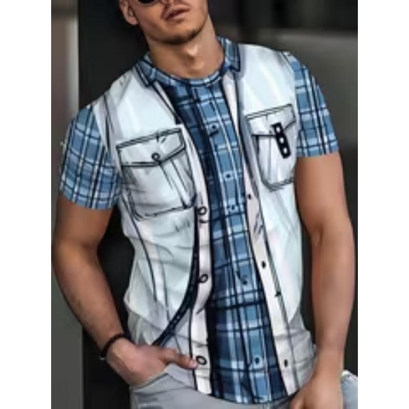 

Men s summer 3D imitation two-layer fashion brand digital printing round neck T-shirt 6XL