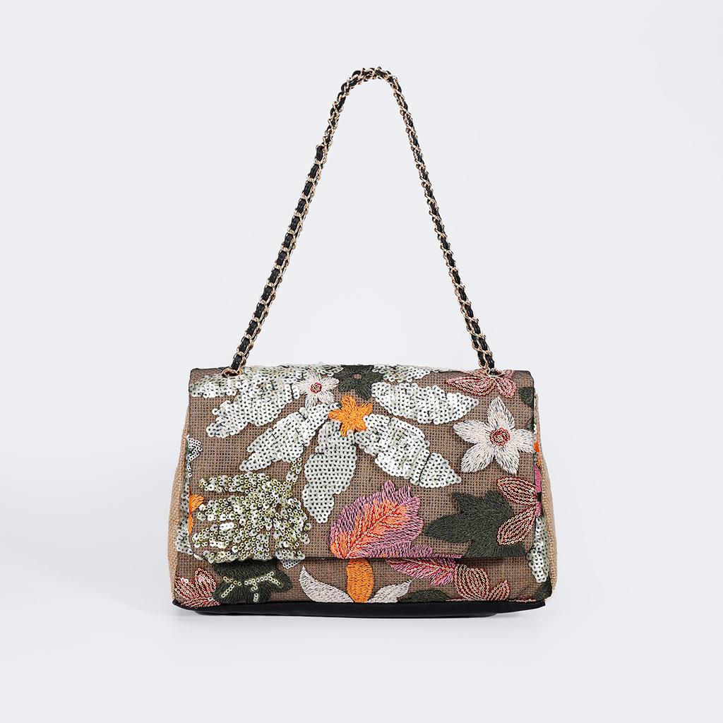 Embroidery sequined shoulder bag summer new niche woven straw bag high-end large-capacity armpit bag
