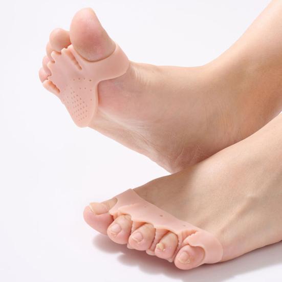 1 Pair 5 Hole Toe Separator, Thickened Elastic Forefoot Cushion Pad for Overlapping Toes, Breathable Bunion Corrector for Women