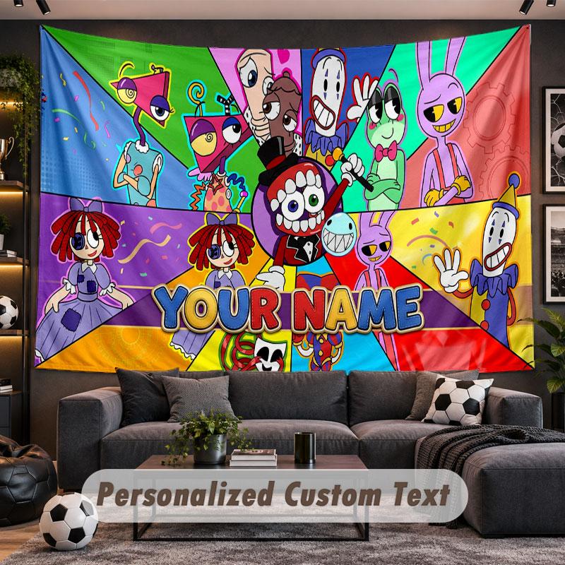 Wall Hanging Tapestry Custom NameThe Amazing Digital Circus Pattern Personalized Printed Fabric Wall Decor