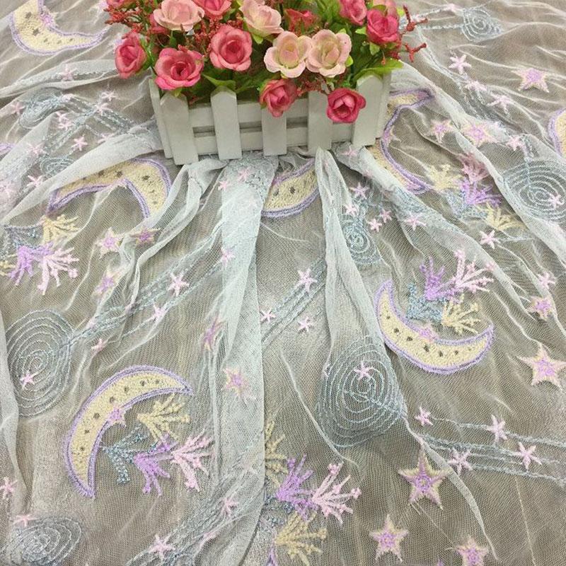 

1 Yards Blue Mesh Embroidery Snowflake Sequin Tulle Fabric DIY Sewing Women Skirt Lolita Dress Doll Clothes Lace Mesh Fabric 1Yard