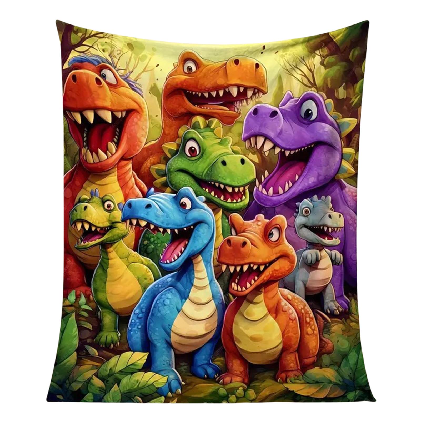 Cute Smiling Dinosaurs Flannel Throw Blanket HD Digital Print Soft Cozy Flannel Blanket Dinosaur Warm Gifts for Boys Girls 70x100cm