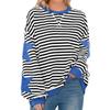 Women's Fashion Striped Star Print Round Neck Long Sleeved Pullover Color Blocked Pullover Sweatshirt Top