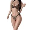 Sexy underwear new sexy hot leopard print uniform hollowed out three-point neck strap passion free women